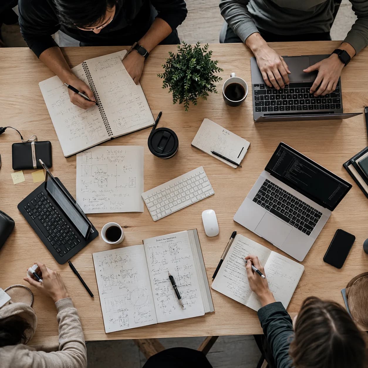 Team collaborating around a table in the office