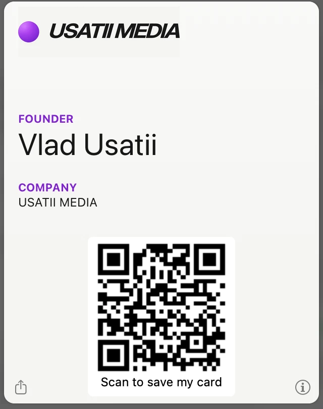 USATII digital business card for Apple Wallet with contact details blurred