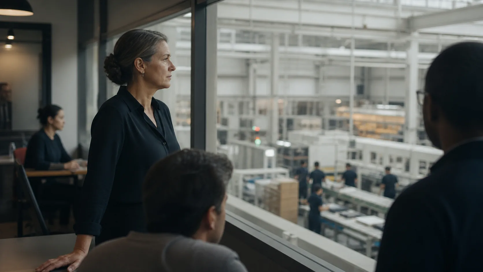 An experienced employee leading an operational decision in a modern facility